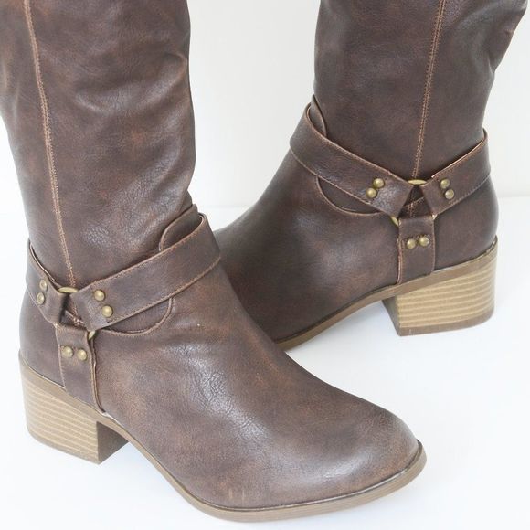 Harness Women's Knee-High Vegan Leather Boot Brown - Picture 7 of 7